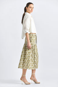 Beau Drop Waist Midi Skirt - Green/Pink Floral