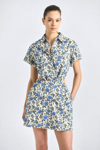 Alba Open Back Shirt Dress - Blue Bell Floral