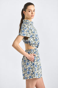Alba Open Back Shirt Dress - Blue Bell Floral