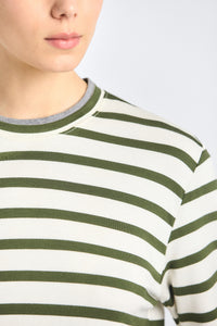 Myrtha Striped Crewneck Top - White/Fatigue Stripe