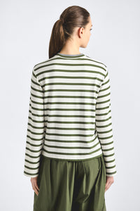 Myrtha Striped Crewneck Top - White/Fatigue Stripe