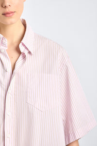 Ember Cropped Button Down Shirt - Pink Stripe