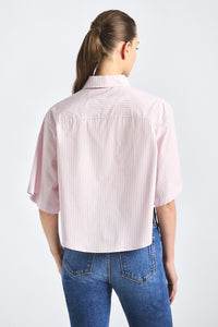 Ember Cropped Button Down Shirt - Pink Stripe
