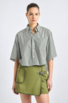 Ember Cropped Button Down Shirt - Fatigue Stripe