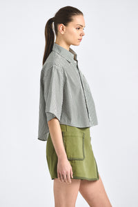 Ember Cropped Button Down Shirt - Fatigue Stripe