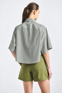 Ember Cropped Button Down Shirt - Fatigue Stripe