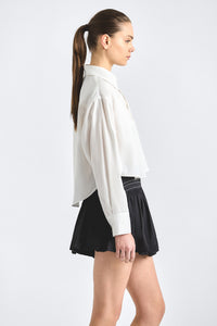 Evelina Long Sleeve Button Front Top - White