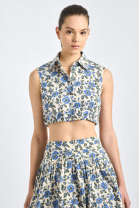 Faee Cropped Sleeveless Shirt - Blue Bell Floral