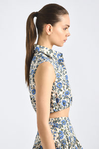 Faee Cropped Sleeveless Shirt - Blue Bell Floral