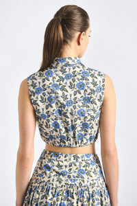 Faee Cropped Sleeveless Shirt - Blue Bell Floral