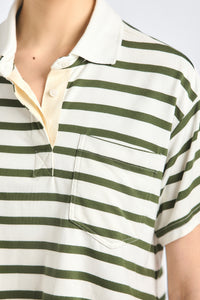 Indira Striped Cropped Rugby Top - White/Fatigue Stripe