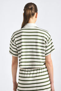 Indira Striped Cropped Rugby Top - White/Fatigue Stripe