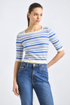 Andora Striped Boatneck Sweater - Cloud Blue Multi