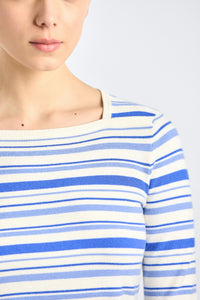 Andora Striped Boatneck Sweater - Cloud Blue Multi