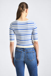 Andora Striped Boatneck Sweater - Cloud Blue Multi