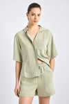 Keaton Split Sleeve Button Front - Fatigue Stripe