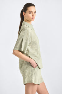 Keaton Split Sleeve Button Front - Fatigue Stripe