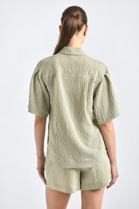 Keaton Split Sleeve Button Front - Fatigue Stripe
