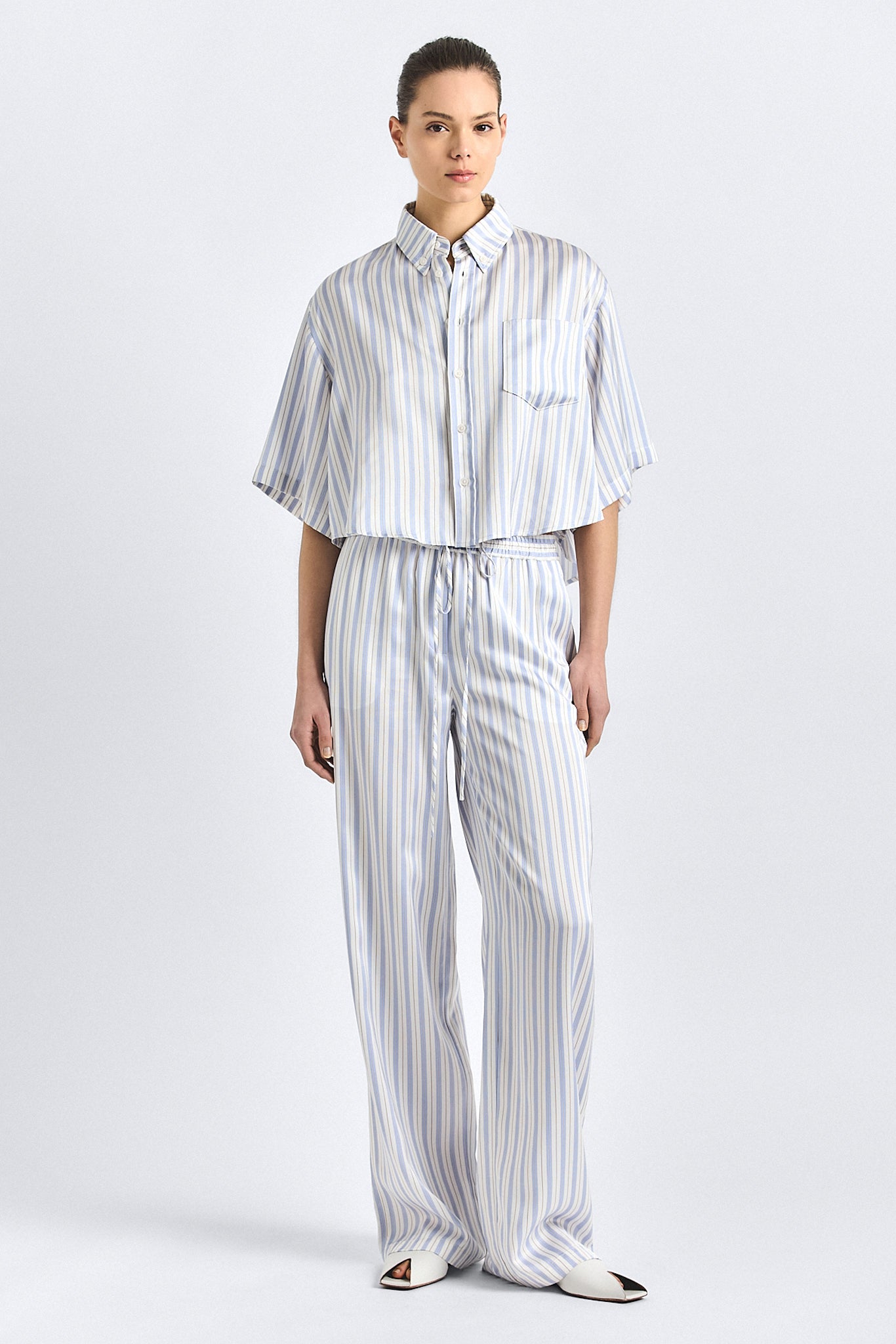 Aurely Wide Leg Pant - Lisbon Blue Stripe – Derek Lam