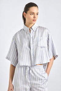 Ember Cropped Button Down Shirt - Lisbon Blue Stripe