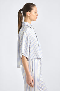 Ember Cropped Button Down Shirt - Lisbon Blue Stripe