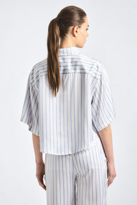 Ember Cropped Button Down Shirt - Lisbon Blue Stripe