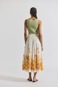 White/Papaya Multi Alexia Organza Pleated Maxi Skirt | Women's Skirts by Derek Lam 10 Crosby