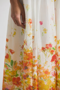 White/Papaya Multi Alexia Organza Pleated Maxi Skirt | Women's Skirts by Derek Lam 10 Crosby