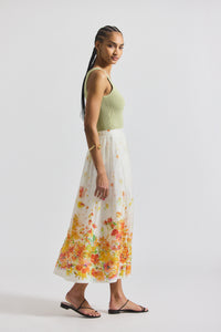 White/Papaya Multi Alexia Organza Pleated Maxi Skirt | Women's Skirts by Derek Lam 10 Crosby
