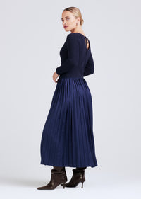 Navy Anika Wrap Pleated Sweater Dress | Women's Dress by Derek Lam 10 Crosby