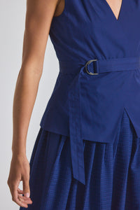 Sailor Navy Annika Mixed Media Mini Grid Georgette Dress | Women's Dresses by Derek Lam 10 Crosby