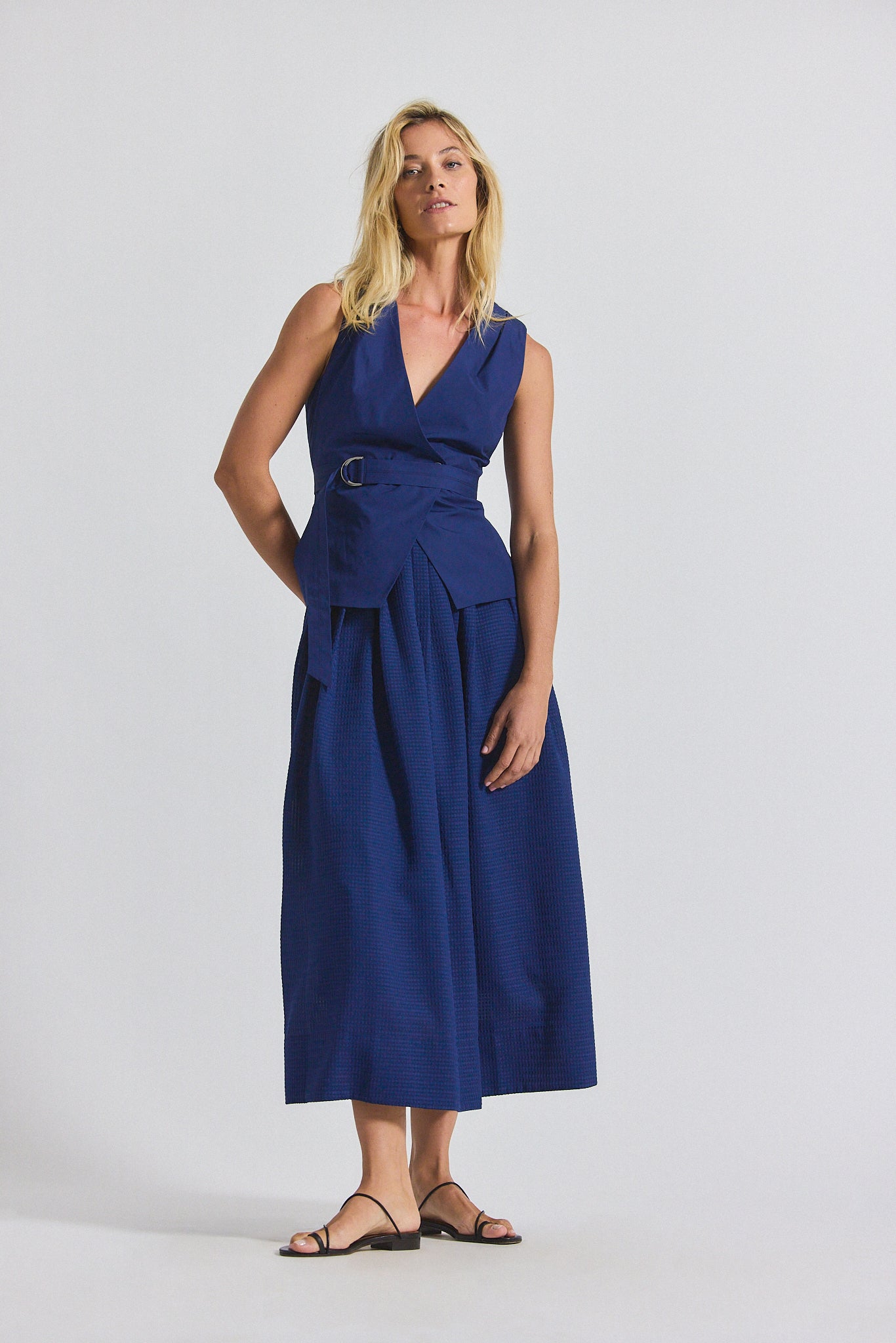 Annika Mixed Media Mini Grid Georgette Dress - Sailor Navy Derek Lam Annika Mixed Media Mini Grid Georgette Dress - Sailor Navy Derek Lam