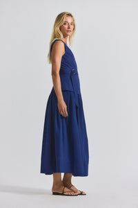 Sailor Navy Annika Mixed Media Mini Grid Georgette Dress | Women's Dresses by Derek Lam 10 Crosby