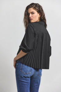 Black Aria Pleated Back Cropped Shirt | Women's Top by Derek Lam 10 Crosby