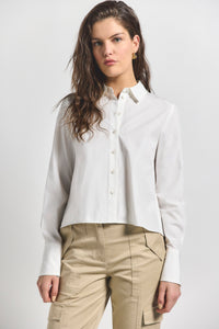 Soft White Aria Pleated Back Cropped Shirt | Women's Top by Derek Lam 10 Crosby