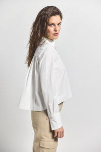 Soft White Aria Pleated Back Cropped Shirt | Women's Top by Derek Lam 10 Crosby