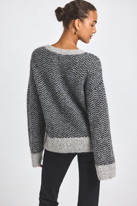 Ivory-Black Astrid Herringbone Knit Sweater | Women's Top by Derek Lam 10 Crosby