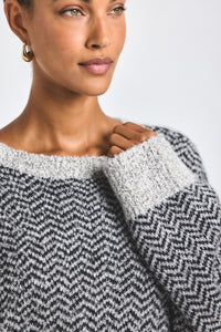 Ivory-Black Astrid Herringbone Knit Sweater | Women's Top by Derek Lam 10 Crosby