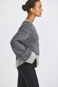 Ivory-Black Astrid Herringbone Knit Sweater | Women's Top by Derek Lam 10 Crosby