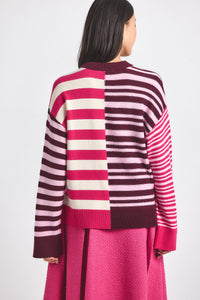 Pink Multi Avalon Spliced Stripe Sweater | Women's Top by Derek Lam 10 Crosby