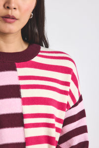 Pink Multi Avalon Spliced Stripe Sweater | Women's Top by Derek Lam 10 Crosby