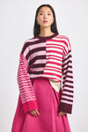 Pink Multi Avalon Spliced Stripe Sweater | Women's Top by Derek Lam 10 Crosby