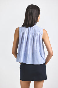 Blue Multi Aviana Lurex Stripe Voile Tie Neck Sleeveless Top | Women's Top by Derek Lam 10 Crosby