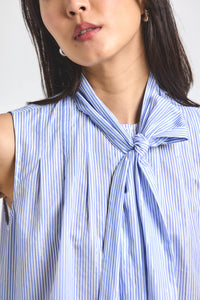 Blue Multi Aviana Lurex Stripe Voile Tie Neck Sleeveless Top | Women's Top by Derek Lam 10 Crosby