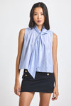 Blue Multi Aviana Lurex Stripe Voile Tie Neck Sleeveless Top | Women's Top by Derek Lam 10 Crosby