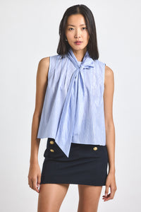 Blue Multi Aviana Lurex Stripe Voile Tie Neck Sleeveless Top | Women's Top by Derek Lam 10 Crosby