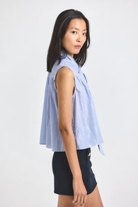 Blue Multi Aviana Lurex Stripe Voile Tie Neck Sleeveless Top | Women's Top by Derek Lam 10 Crosby