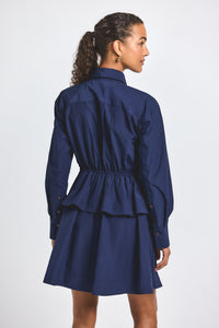 Navy Azuren Cotton Poly Peplum Shirt Dress | Women's Dresses by Derek Lam 10 Crosby