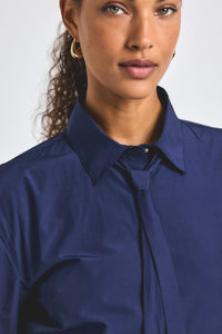 Navy Azuren Cotton Poly Peplum Shirt Dress | Women's Dresses by Derek Lam 10 Crosby
