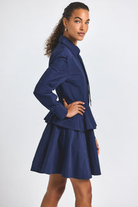 Navy Azuren Cotton Poly Peplum Shirt Dress | Women's Dresses by Derek Lam 10 Crosby